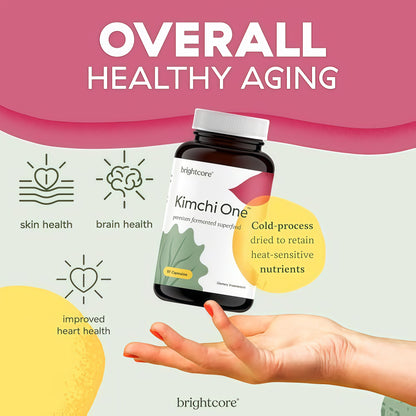 Brightcore Nutrition - Kimchi One, Kimchi Powder Capsules, Probiotics, Enzymes, & Antioxidant Supplement, Premium Gut Health Superfood for Overall Well Being, Gluten-Free, 90 Vegan Capsules